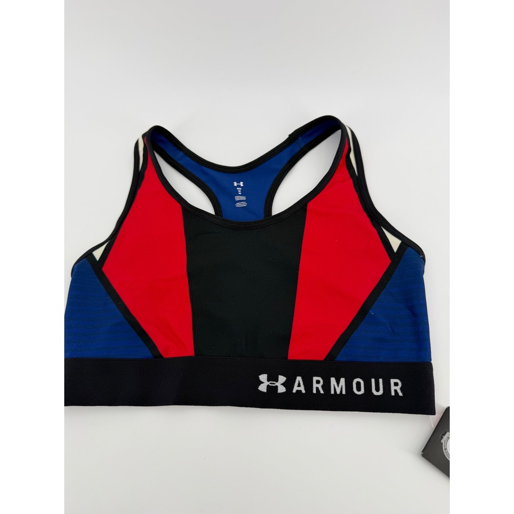 Under Armour Womens Team USA Mid Keyhole Sports Bra Red Blue Black  Medium